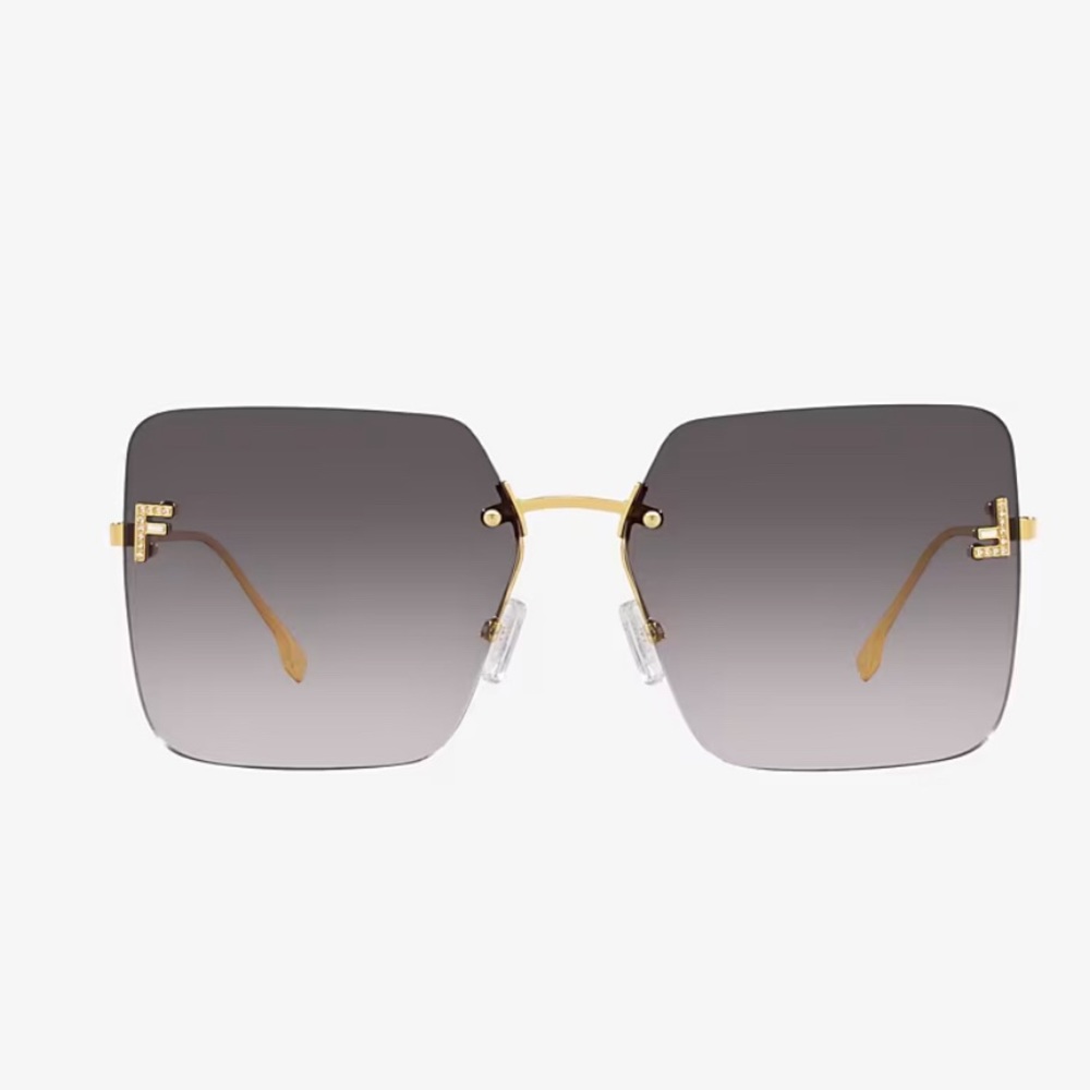 Fendi F Monogram Rimless Metal Butterfly Sunglasses Black